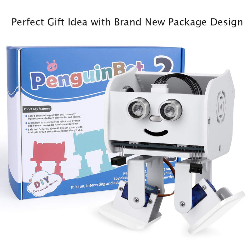 [Australia - AusPower] - ELEGOO Penguin Bot Biped Robot Kit Compatible with Arduino Project with Assembling Tutorial,STEM Kit for Hobbyists, STEM Toys for Kids and Adults,White Version V2.0 White 