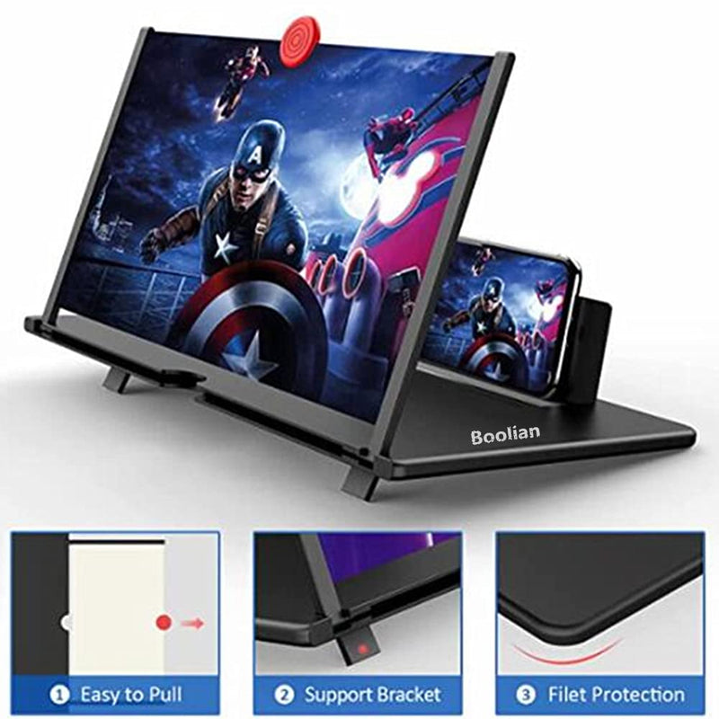 [Australia - AusPower] - 12" Screen Magnifier Amplifier, 3D HD Mobile Phone Magnifier Projector Screen for Movies, Videos,and Gaming.Foldable Mobile Phone Holder with Screen Magnifier ,Supports All Smartphones(Black) 