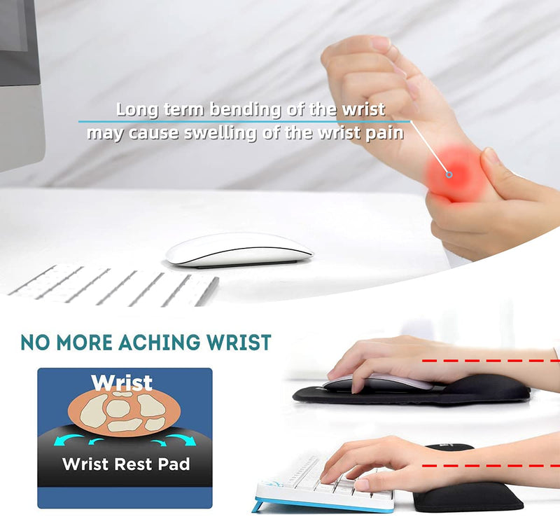 [Australia - AusPower] - Ergonomic Keyboard Wrist Rest Pad and Mouse Pad Hand Support for Laptop Computer Wrist Rest Support Cushion Nonslip Memory Foam Set for Office Gaming Easy Typing & Pain Relief - Black 