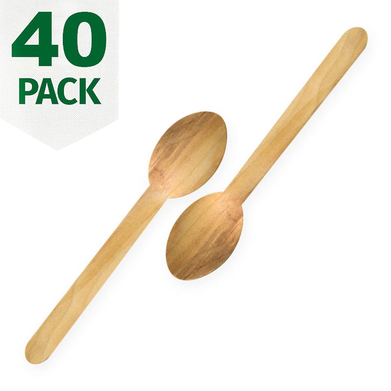 [Australia - AusPower] - Palm Naki Bamboo Cutlery (40 Count) - Disposable Dinnerware, Eco-Friendly, Compostable and Biodegradable Cutlery (Spoons) 