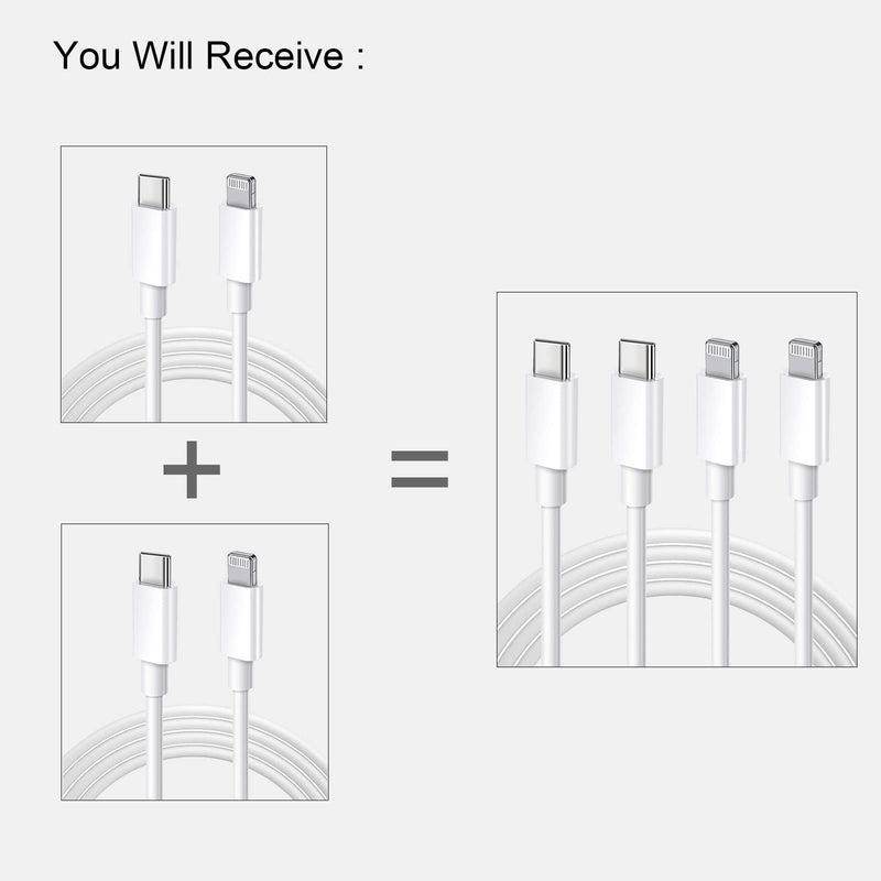 [Australia - AusPower] - 2 Packs USB-C to Lighting Cable, i-Phone Fast Charge Cord Compatible with i-Phone 13/12/11/XS/XR/X 8, Support iOS 11 and Above- 1M/3.3FT White 