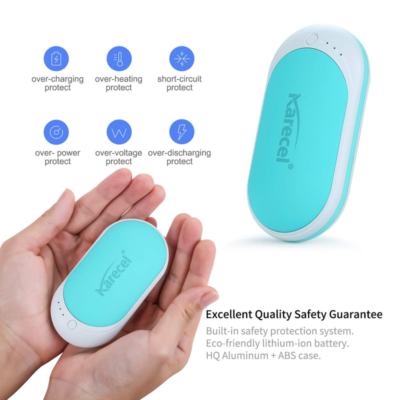 [Australia - AusPower] - Karecel Hand Warmers Rechargeable, USB Hand Warmer Reusable 5200mAh Powerbank Portable Heater Battery Hot Pocket Warmer Electric Handwarmers, Great Gifts for Men and Women in Cold Wether Winter Mint 