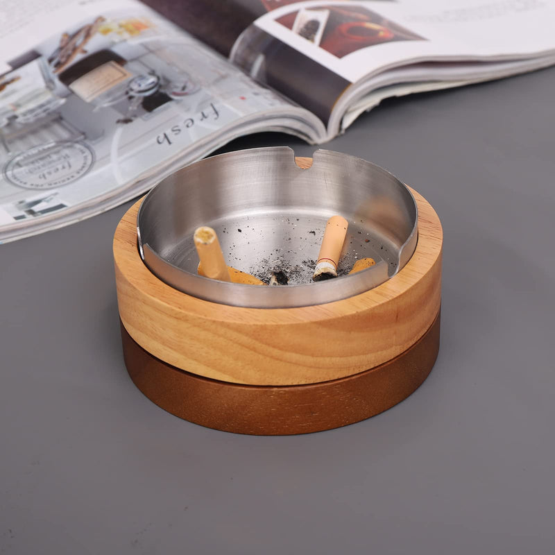[Australia - AusPower] - Cute Ashtrays for Cigarettes Ash tray with Lid FriyGardcn Wooden Ashtray with a Stainless Steel Portable Decorative Ashtray Windproof Ashtray for Home,Patio,Office,Outdoors,Indoor,Parties Silver 