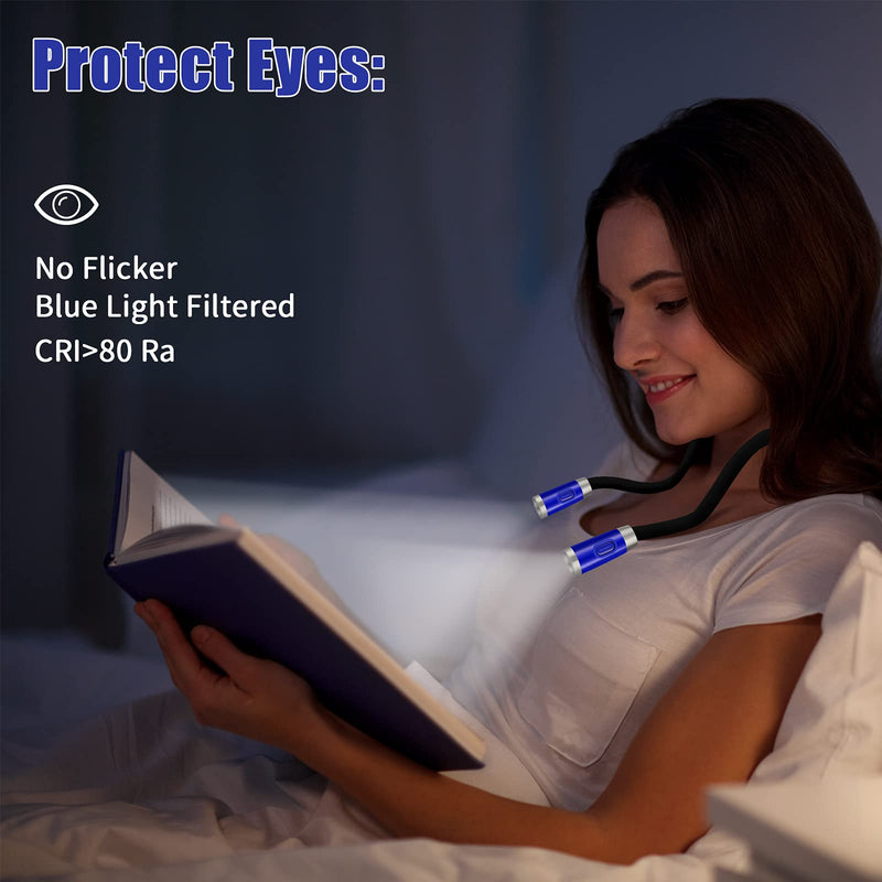 [Australia - AusPower] - LEDBOKLI Neck Reading Light Blue Hands Free Rechargeable Book Light 4 LED Bulbs and 3 Adjustable Brightness Levels LED Neck Light USB Cable and Buckle Included… Blue-26cm 