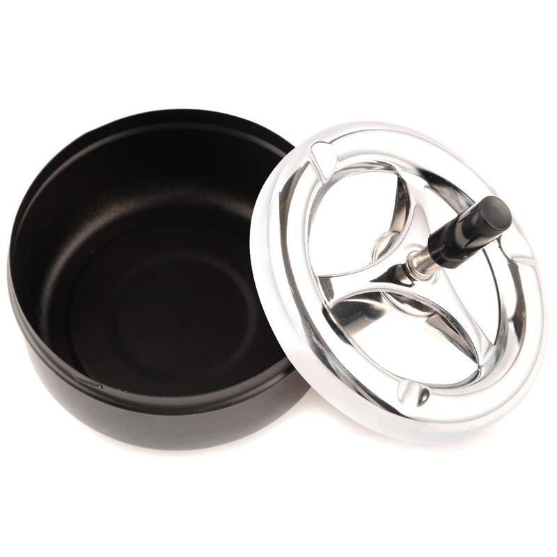 [Australia - AusPower] - Round Push Down Stainless Steel Modern Tabletop Cigarette Ashtray with Spinning Tray, Cigarette Ashtray for Indoor or Outdoor Use, Ash Holder for Smokers, Desktop Smoking Ash Tray for Home Office 