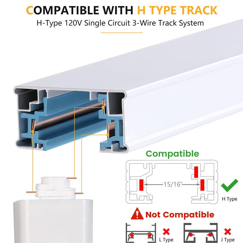 [Australia - AusPower] - VANoopee 10W Dimmable LED Track Lighting Heads H Type Track Light Replacement Fixtures Bright 3000K Warm White Ceiling Spotlight for Accent Task Art, Flicker Free CRI90+ 24Â° 800lm White, Pack of 1 