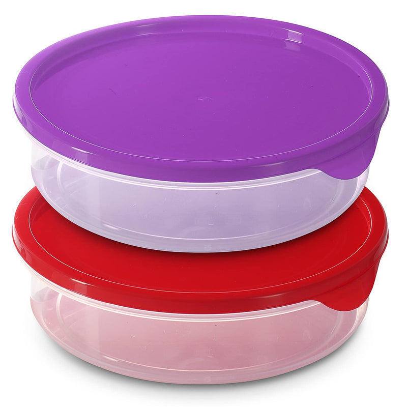 [Australia - AusPower] - Zilpoo 2 Pack - 3 Compartment Round Plastic Food Storage Container with Lid, Divided Kids Lunch Box, Candy and Nut Serving tray w/ Cover, Keto Snack Plate, Arts, Crafts Organizer Holder, 7-Inch 