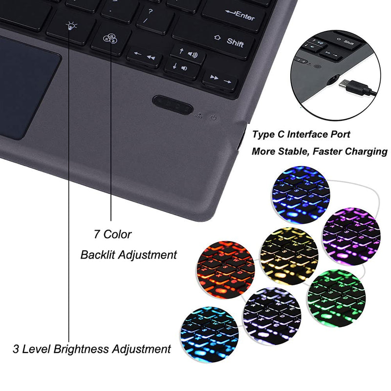 [Australia - AusPower] - Surface Pro 7 Wireless Bluetooth Keyboard with Touchpad 7 Color Backlit Rechargeable Battery Detachable Keyboard for Microsoft Surface Pro 4/5/6/7/7+ 