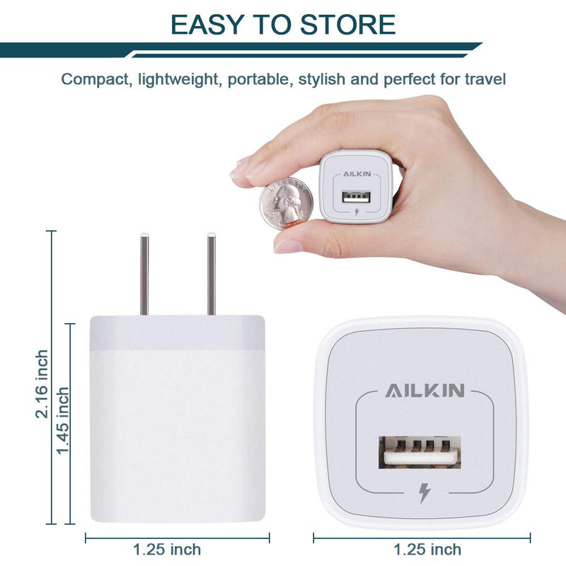 [Australia - AusPower] - AILKIN USB Charger Wall Plug, [5Pack-1Port] Fast Charging Outlet AC Power Adapter Block Cube for iPhone, iPad, Samsung, Camera, Android or Type C Phones & Tablets Charge Multiple USB Hub Station Base White 