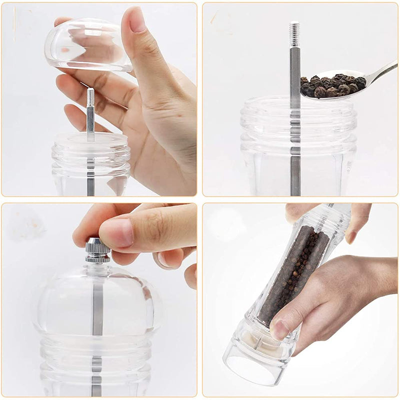 [Australia - AusPower] - 1PC Clear Acrylic Pepper Grinder Mill 5 Inch Salt and Pepper Shaker Salt Grinder Pepper Mill Shakers Refillable with Adjustable Coarseness Ceramic Rotor 