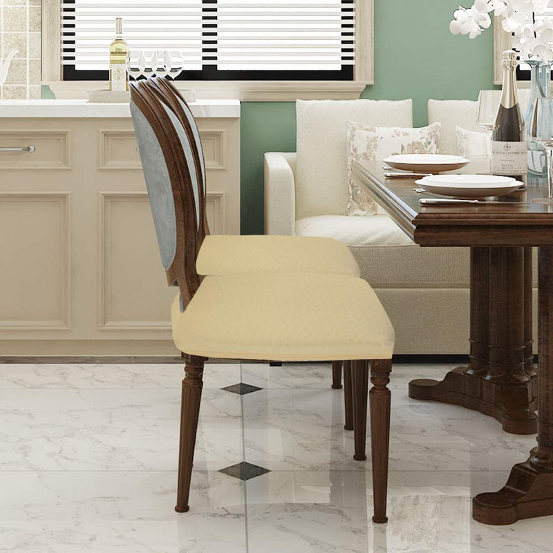 [Australia - AusPower] - BUYUE Luxury Dining Room Chair Covers, 16-20" Easy Installation Stretchable Jacquard Armless Chair Upholstered Protectors, Rear-Covered, Set of 4, Beige 4pcs/Rear-covered 