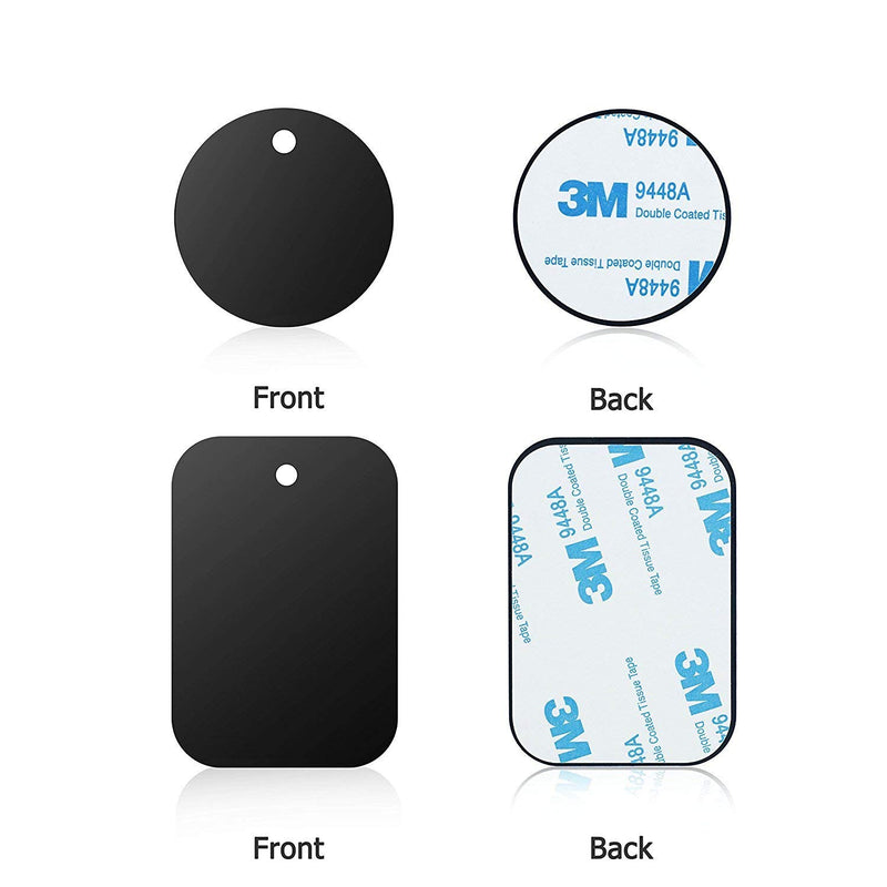 [Australia - AusPower] - Universal Metal Plates with 3M Adhesive for All Magnetic Car Mounts, Cell Phone, Tablet Holder, Cradle-Less, Air Vent Mount, 6 Rectangular, 6 Round, Black (Not a Magnet) 
