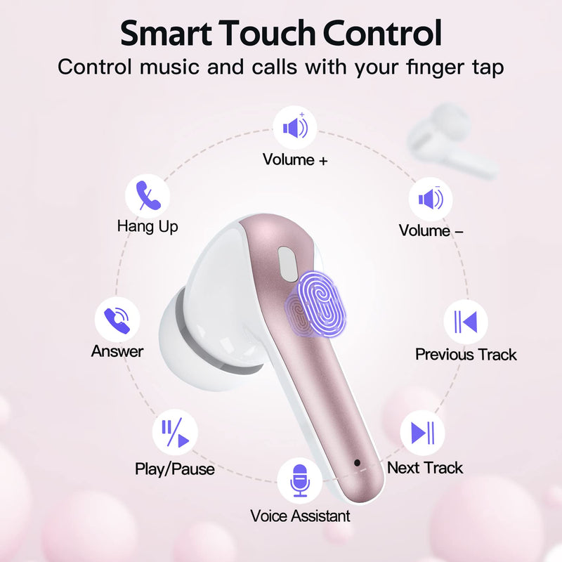 [Australia - AusPower] - TAGRY Bluetooth Headphones True Wireless Earbuds 60H Playback LED Power Display Earphones with Wireless Charging Case IPX5 Waterproof in-Ear Earbuds with Mic for TV Smart Phone Computer Laptop Sports Pink 