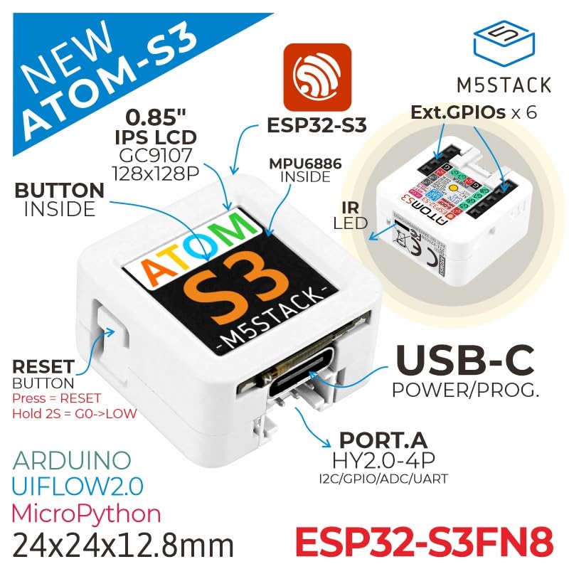 [Australia - AusPower] - M5Stack AtomS3 Dev Kit w/ 0.85-inch Screen 