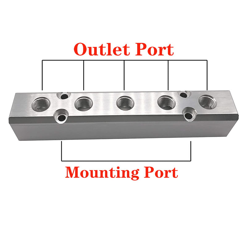 [Australia - AusPower] - 5 Way Pneumatic Manifold Air Distribution Block, G1/2 Supply Port, G1/4-Inch Output Port, Aluminum Alloy 5 Way 7 Port 