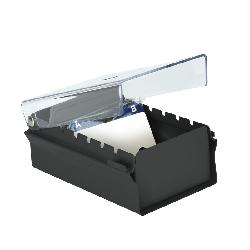 [Australia - AusPower] - Acrimet Index Business Card Size File Holder Organizer Metal Base Heavy Duty (AZ Index Cards and Divider Included) (Black Color with Clear Crystal Plastic Lid Cover) 