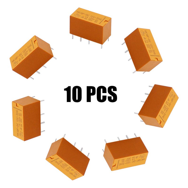 [Australia - AusPower] - smseace 10PCS HK19F DC 12V Yellow 8 pin Relay Coil DPDT Mini Power PCB Plastic Relay Adjust Automatically Protection Electronic Equipmen relays HK19F-12V 