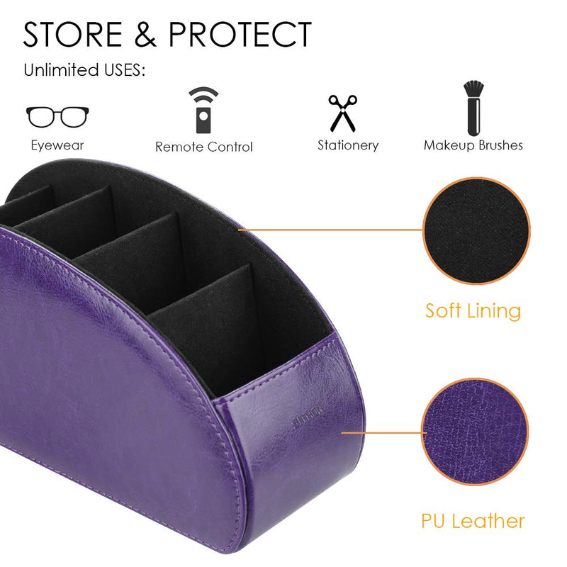 [Australia - AusPower] - SITHON Remote Control Holder with 5 Compartments - PU Leather Remote Caddy Desktop Organizer Store TV, DVD, Blu-Ray, Media Player, Heater Controllers, Purple Small 
