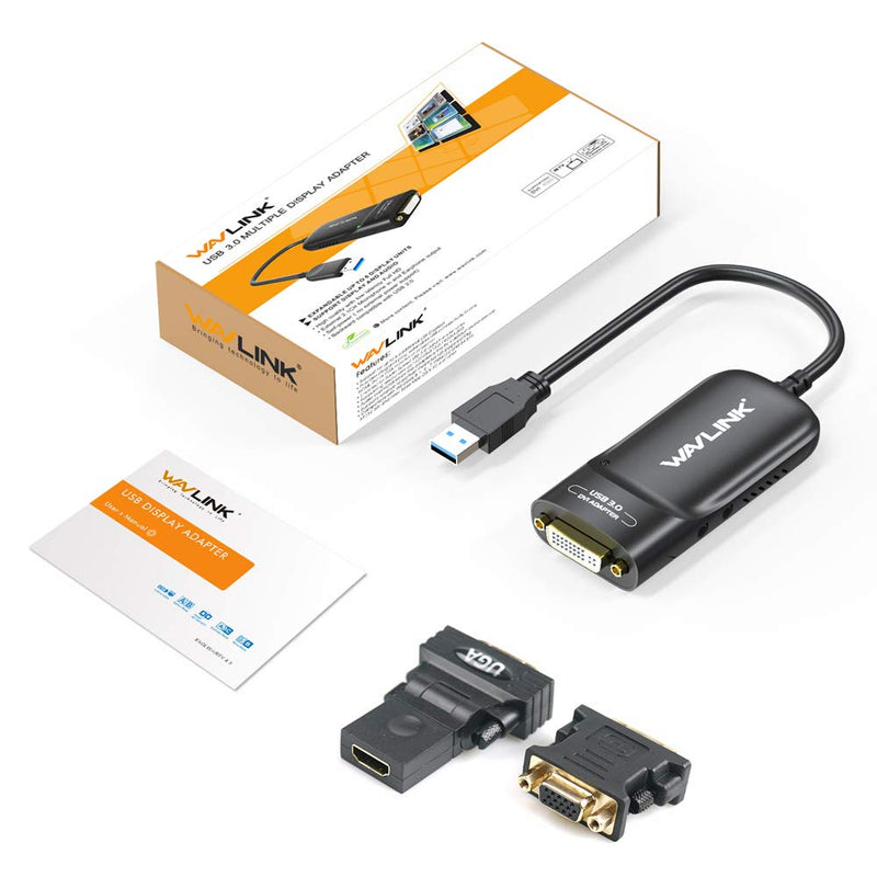 [Australia - AusPower] - WAVLINK USB 3.0 to DVI/HDMI/VGA Universal Video Graphics Card Adapter for Multiple Monitors Up to 2048x1152 for Windows, Mac OS & Chrome OS[Includes DVI-to-VGA,DVI-to-HDMI Converter Attachment] 