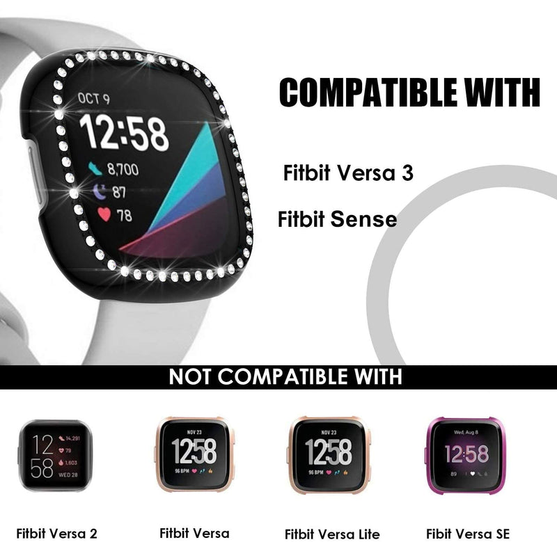 [Australia - AusPower] - [1-Pack] Aladrs Bling Hard Bumper Frame Compatible for Fitbit Sense & Versa 3 Watch, Shiny Crystal Diamonds Protective Cover Compatible for Fitbit Versa 3 & Sense Smartwatch (Silver) 1-Pack (Silver) 