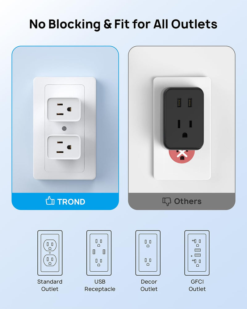 [Australia - AusPower] - TROND Multi Plug Wall Outlet Extender - 2 Pack Electrical Outlet Splitter, Mini 3 Way Plug Extender Multiple Outlet Adapter, Wall Tap Outlet Expander for Home Office Cruise Travel Essentials, White 