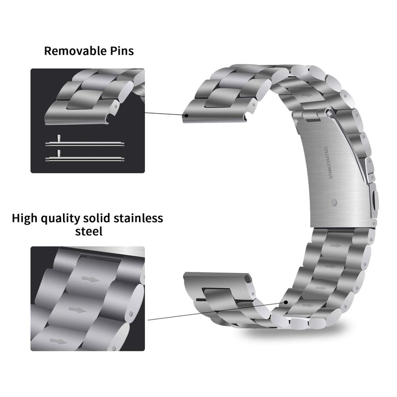 [Australia - AusPower] - Compatible with Samsung Galaxy Watch Band 20mm 22mm, Solid Stainless Watch Strap for Traditional and Smart Watches -22mm Silver 