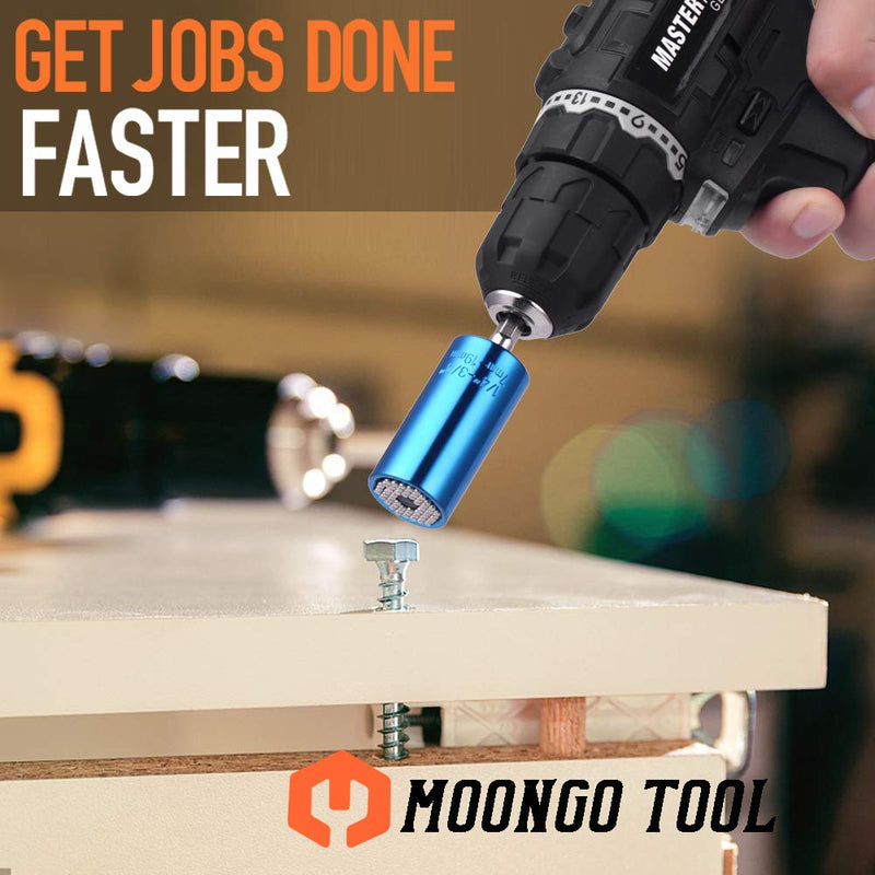 [Australia - AusPower] - Moongo Tool Universal Socket, Gifts for Dad from Daughter Son - Christmas Gifts for Men, Father/Dad, DIY Handyman, Husband, Guys, Boyfriend, Him, Unique Tools for Men (7-19mm) Power Drill Adapter Grip-blue 