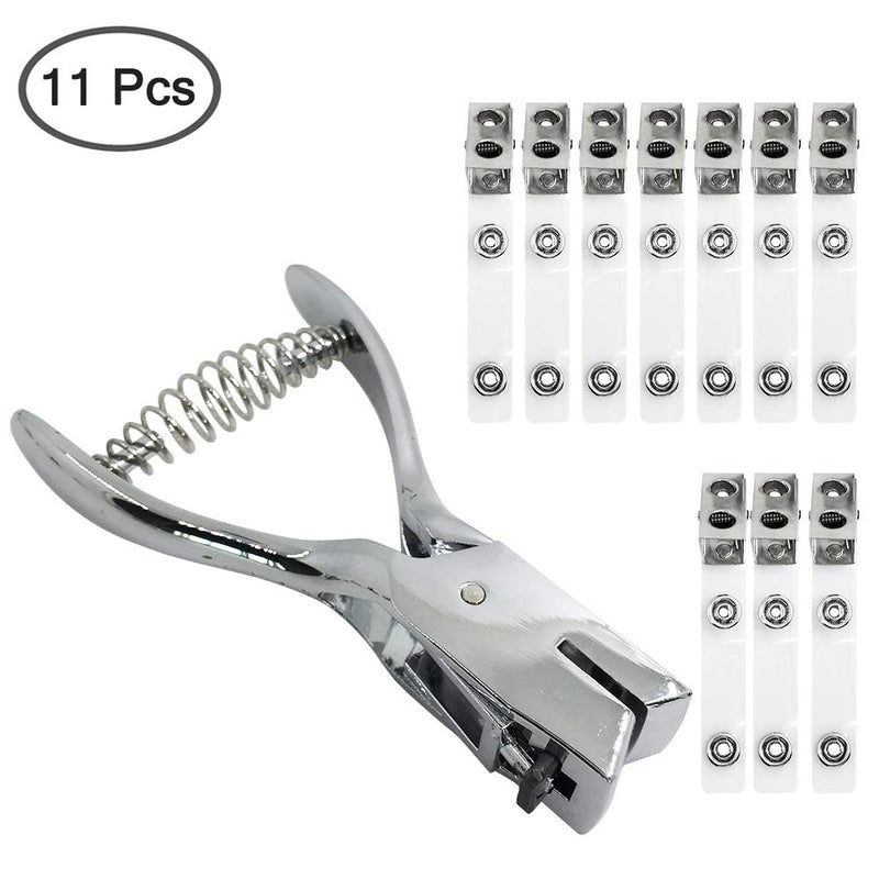 [Australia - AusPower] - Slot Punch & 10 Pcs Metal Badge Clips with PVC Straps, SENHAI Badge Hole Punch Plier Puncher Tool for PVC ID Card Holders Hand Held 