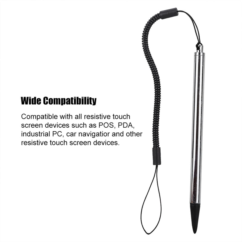 [Australia - AusPower] - Touch Pen with Spring Rope, Resistive Touch Screen Painting Pen Resistive Stylus Hard-tip Pen with Anti-Lost Spring Rope, for POS, PDA, Car Navigator(Silver) Silver 