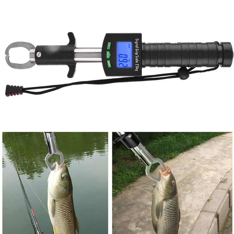 [Australia - AusPower] - Fish Lip Gripper with Digital Scale, 25kg/55lb Portable Lip Grip with Electronic Weight Scale 