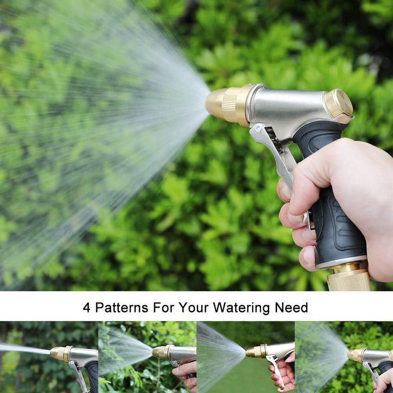 [Australia - AusPower] - FANHAO Garden Hose Nozzle, 100% Heavy Duty Metal Spray Nozzle High Pressure Water Nozzle with 4 Patterns for Watering Garden, Washing Cars and Showering Pets - Full Brass Nozzle + ABS Non-Slip Grip 3/4”Garden Hose Thread (GHT) 