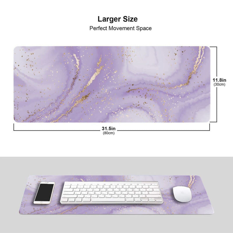 [Australia - AusPower] - Purple Gold Marble Mouse Pad Gaming XL Large Mousepad Pretty Desk Mat for Women and Girls Long Extended Big Keyboard Pads Table Accessories for Gaming and Office 31.5 X 11.8 Inch Purple Gold Splatter One Size 