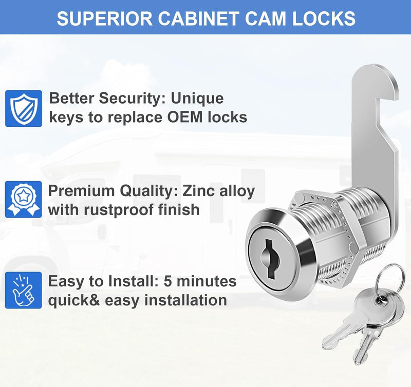 [Australia - AusPower] - Cylinnda Cabinet Lock with Keys, 1-1/8" Cam Locks keyed Alike, Cabinet Cam Lock Set for Cabinets RV Storage Locks Mailbox Tool Box Lock Replacement, Zinc Alloy (4 Pack, 1-1/8 Inch) 4 pack 