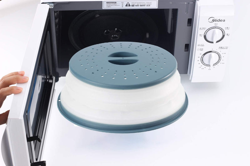 [Australia - AusPower] - WENWELL Upgraded Microwave Splatter Cover for Food, Vented Collapsible Kitchen dish bowl Plate lid Can be Hung, Easy to Shake Hands,Drainer Basket,BPA-Free Silicone & Plastic,Grey 