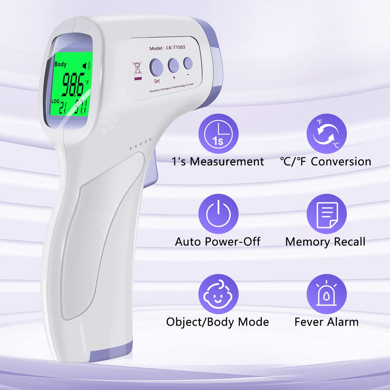 [Australia - AusPower] - Forehead Thermometer for Adults, Non-Contact Infrared Thermometer for Body Temperature & Surface of Objects Use,Thermometer for 1sTemperature Measurement (White) White 