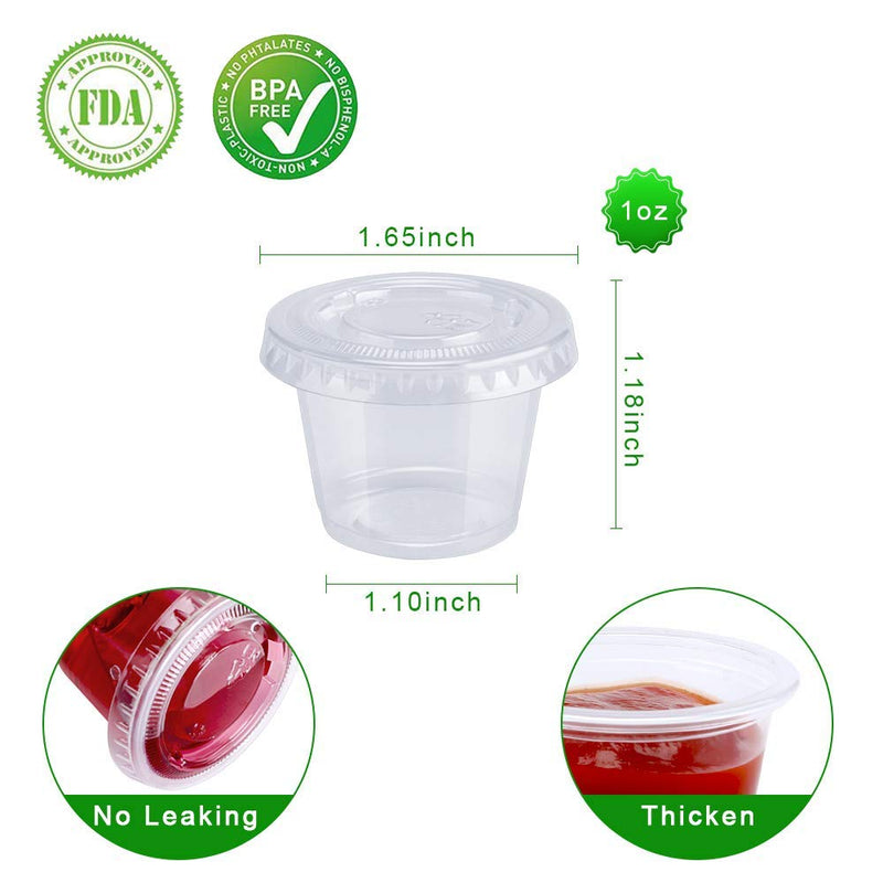 [Australia - AusPower] - TashiBox 200 Sets of 1oz Disposable Plastic Jello Shot Cups with Lids, Souffle Portion Container, 1 ouncec Clear 