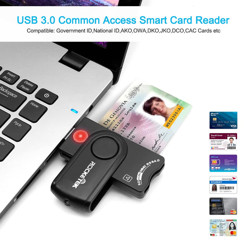 [Australia - AusPower] - USB Smart Card Reader, Rocketek DOD Military USB CAC Memory Card Reader Compatible with Windows, Linux/Unix, MacOS X - Build in SDHC/SDXC/SD Card Reader and Micro SD Card Reader RT-SCR10 