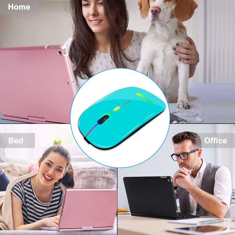[Australia - AusPower] - Wireless Bluetooth Mouse for Laptop, Rechargeable Mouse 2.4G USB Optical Wireless Mouse, LED Slim Dual Mode(Bluetooth 5.0 and 2.4G) Wireless Mouse for Laptop, PC, Mac OS , Android , Windows (Seafoam) Seafoam 
