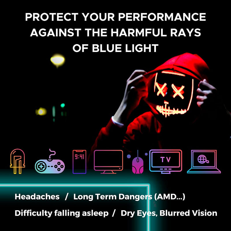 [Australia - AusPower] - Horus X • Bundle Light Gaming & Office Glasses Rest Filter Protection [50-86%] • Anti Blue Light Screens • Video Games Computer Console PC • Gaming Accessories Pack • Men and Women 