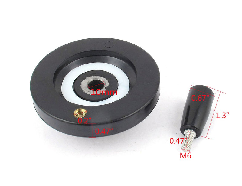 [Australia - AusPower] - YXQ 10mm Hole 80mm Diameter Ripple Hand Wheel Black with Revolving Handle for Grinder Machines 