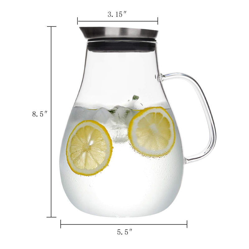 [Australia - AusPower] - Suwimut 68 Ounce Glass Pitcher with Lid, 2 Liter Borosilicate Glass Water Carafe with Handle, Easy Clean Beverage Pitcher Juice Jug for Homemade Beverage, Juice, Iced Tea, Hot Cold Water 