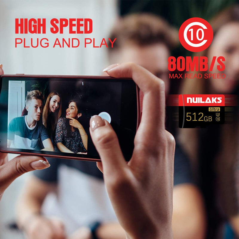 [Australia - AusPower] - 512GB Micro SD High Speed C10 with SD Adapter Memory Card for Smartphones and Other Compatible Devices（512GB） 