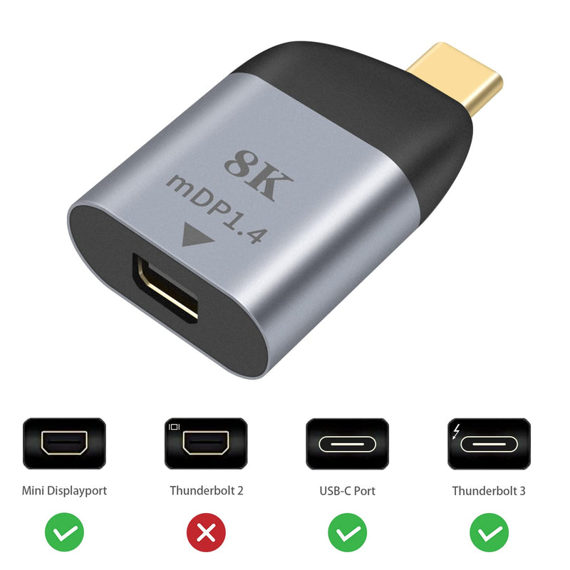 [Australia - AusPower] - USB C to Mini Displayport Adapter 4k@60HZ, Poyiccot Thunderbolt 3 / USB Type C to Mini DP Adapter, USB-C to Mini DP Monitor Video Converter Plug and Play for MacBook and USB-C Devices 
