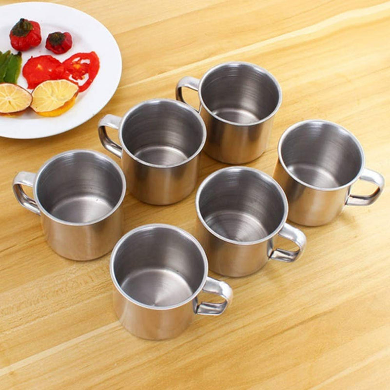 [Australia - AusPower] - Stainless Steel Coffee Cup with Handle 6 Pcs Camping Cup 4oz Stainless Steel Espresso Cups 2.362.17Inch Metal Shot Glasses Tea Mug Cup Tea Party Great for Outdoor Events Picnics Party 