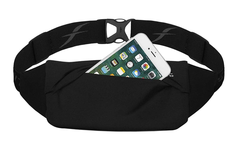[Australia - AusPower] - Fitletic Zipless Running Belt, Waist Pack for Women & Men Easy-Access Travel Pouch Workout Bag with Grippers No-Bounce Sport Fanny Pack Phone Holder for iPhone 13, 12 Pro Max, Galaxy S21, Pixel 6 Black 