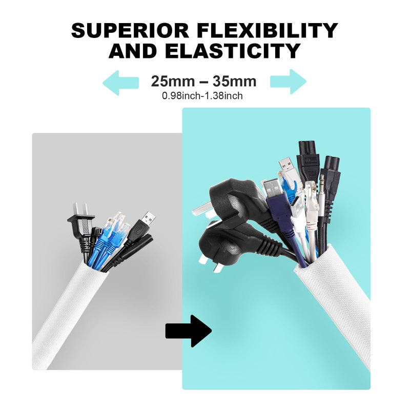 [Australia - AusPower] - AGPTEK Cable Sleeve Cover, 6.6ft - 1inch with 10 Fastening Cable Ties, Cord Management for Home Office Desk PC TV Computer Automotive Wire Loom Tubing Cord Protection Self-Wrapping, White 1" - 6.6ft 