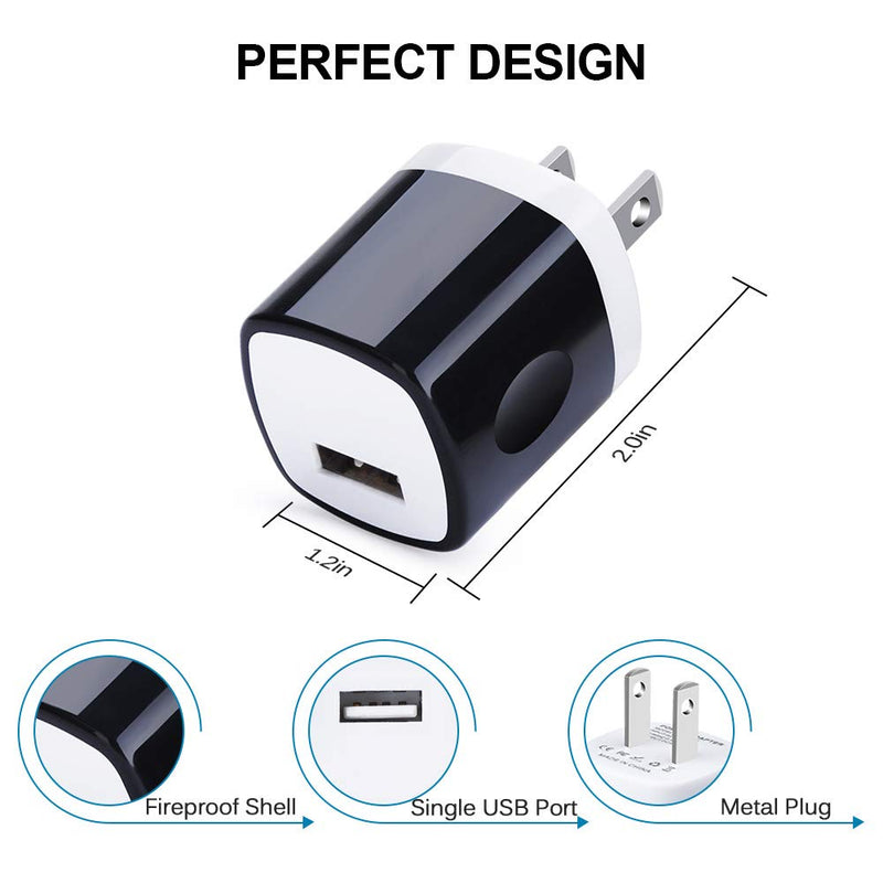[Australia - AusPower] - Phone Charger Plug, UorMe 10 Pack One Port USB Power Adapter Charging Block Cube Compatible iPhone 11 X 8 7 6 5, iPad, Galaxy S20 Note20 S9 8 7,G7 G6 G5, Android+Type C Tablets Charge Station Base 2*（White, Purple, Black, Blue and Rose Red） 