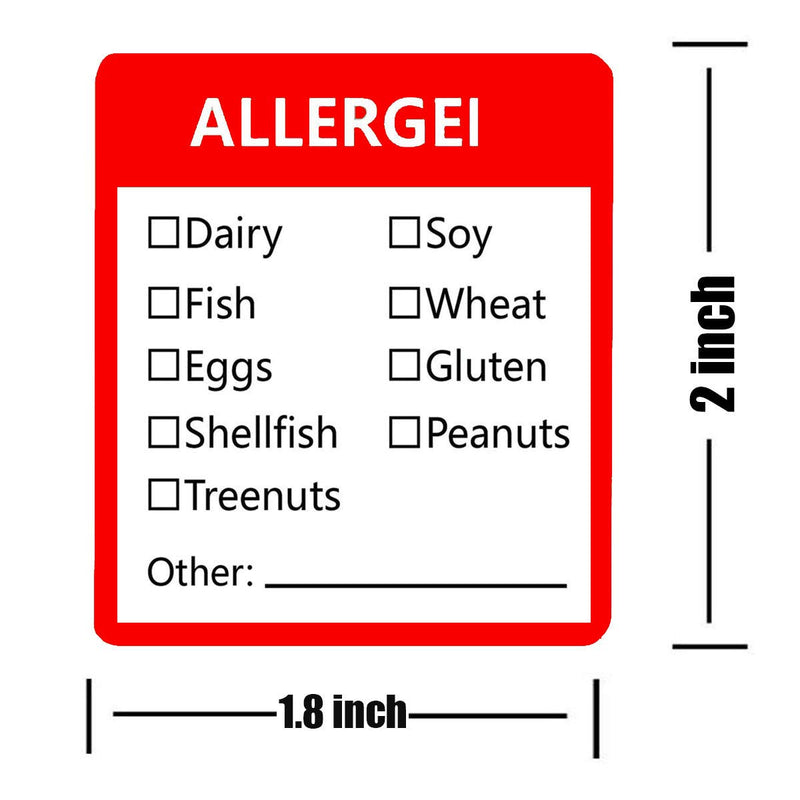 [Australia - AusPower] - Fluorescent Red Allergen Warning Stickers Labels - 1.8 X 2 Inch Food Rotation Labels Removable Allergen Warning Label 500 Adhesive Allergy Stickers 