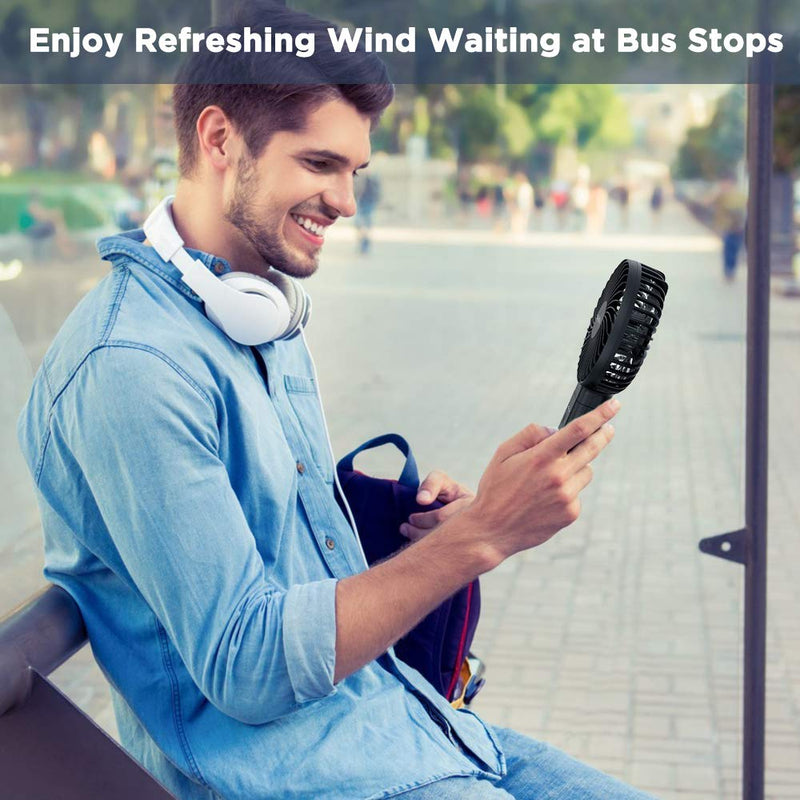 [Australia - AusPower] - Handheld Fan, EasyAcc 2022 Upgraded Portable Fan [ 4 Speed Quiet Powerful Hand Fan] 3-17 Hours Battery Operated Fan, One Touch Power Off Foldable USB Desk Fan Personal Fan for Home Travel Outdoor Black 3-17H Working Time 