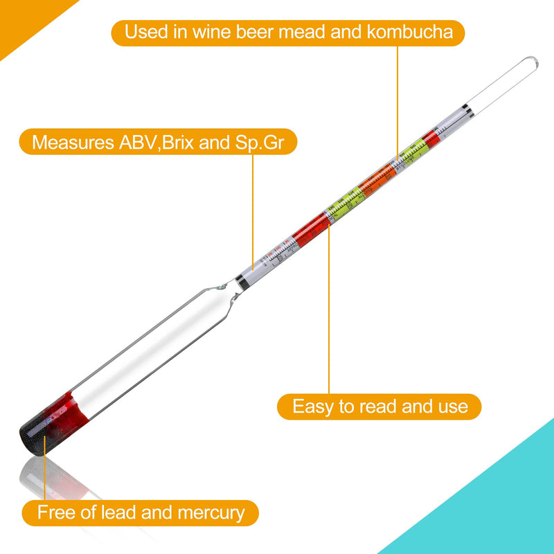 [Australia - AusPower] - Alcohol Hydrometer Alcohol Measuring Tools Hydrometer Test Jar ABV Brix and Gravity Test Kit Triple Scale Hydrometer with 250 Ml Plastic Graduated Cylinder Cleaning Brush and Cloth for Home Brewing 